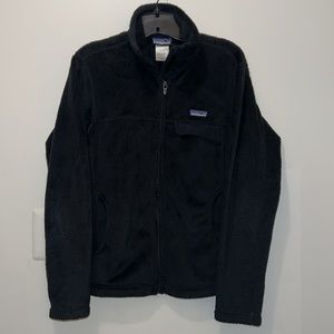PATAGONIA - MEDIUM WOMANS BLACK  POCKET FULL ZIP FLEECE JACKET EUC